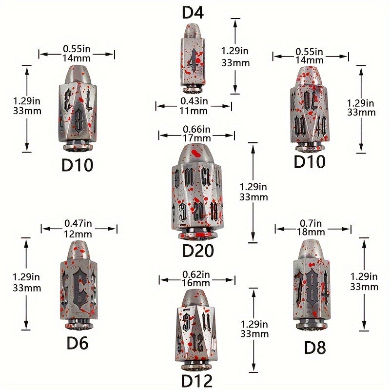 Metal Dice Set Bullet Shape 7pcs