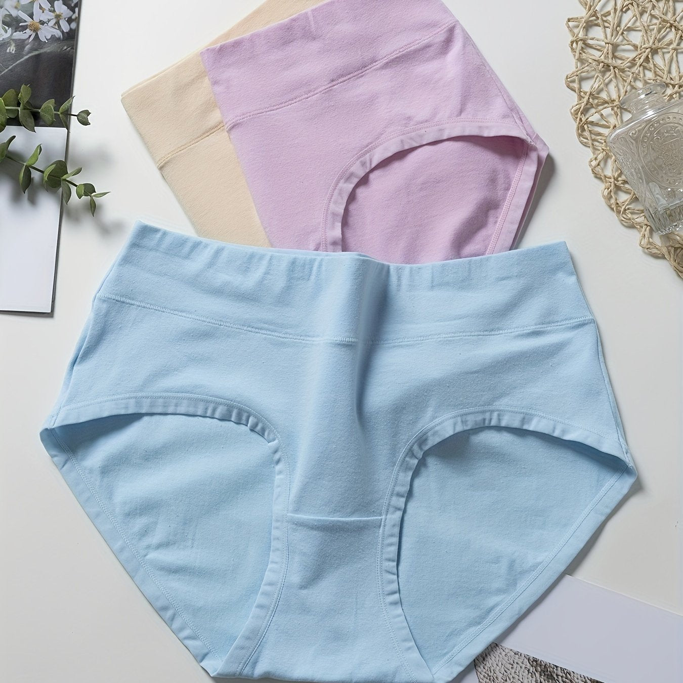 3 Pack Plus Size High Rise Panties Set Solid Color Medium Stretch