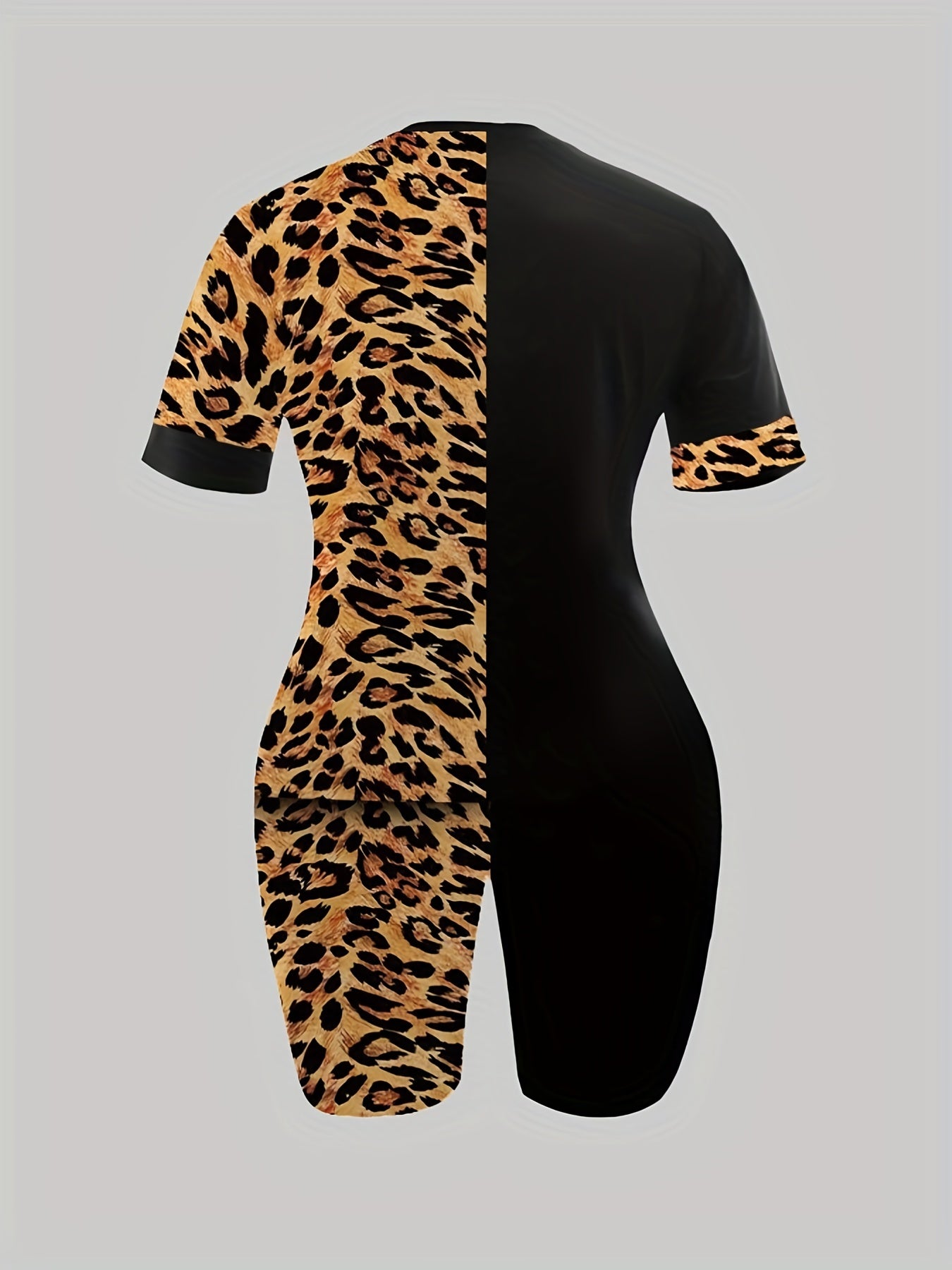 Letter & Leopard Print 2pc Set Short Sleeve T-shirt & Shorts