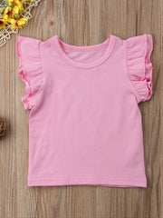 Baby Girls Ruffled Sleeveless T-shirt Crew Neck Basic Tee for Summer