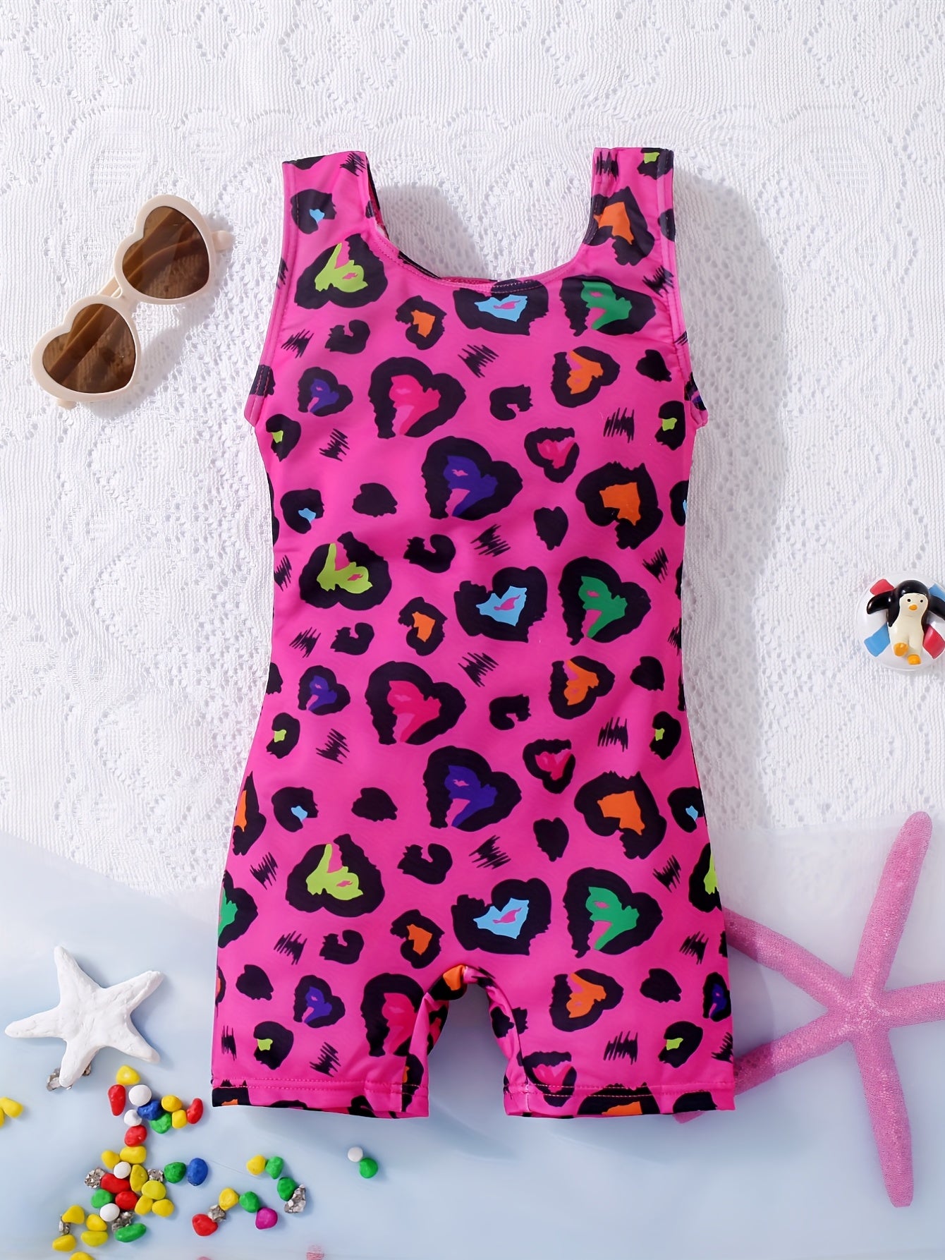 Girls Star Print One Piece Swimsuit Sleeveless Tank Top Shorts