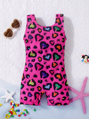 Girls Star Print One Piece Swimsuit Sleeveless Tank Top Shorts