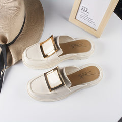 Women's Square Buckle Mules Patent Leather Slides