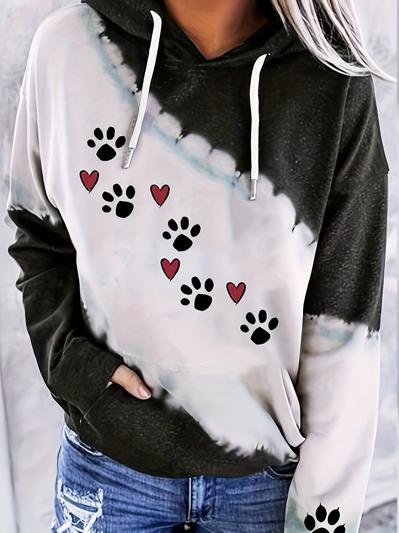 Paw & Heart Print Hoodie Women's Sweatshirt