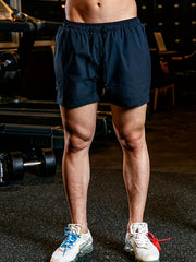 Men's Breathable Solid Shorts With Pockets Summer Drawstring Elastic Waist