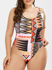 Ethnic Print One Piece Swimsuit Women's Plus Medium Stretch