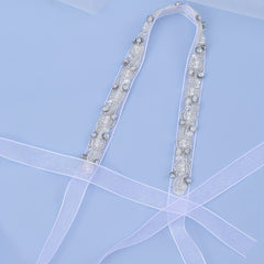 Rhinestone Faux Pearl Headband Crystal Beads Tiara With Ribbon
