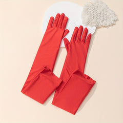 Pleated Satin Long Gloves for Wedding Bridal Dress