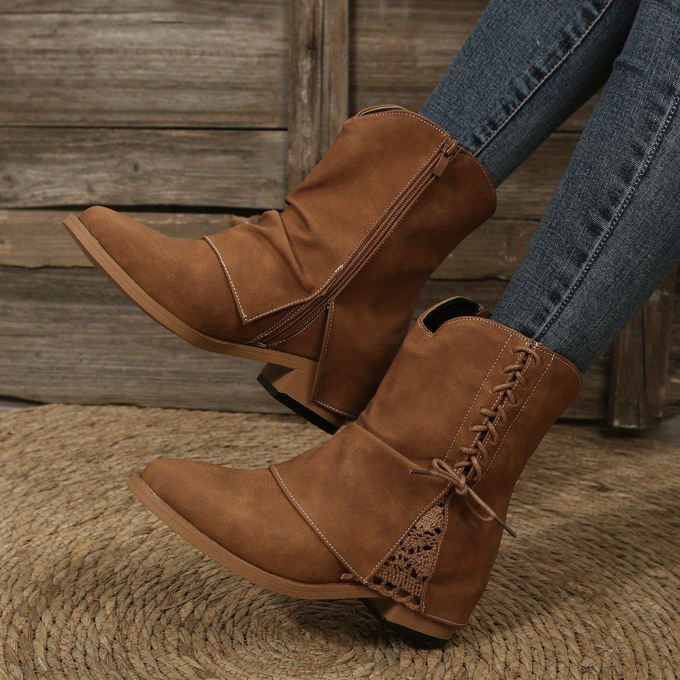 Chunky Heel Lace-Up Ankle Boots Retro Short Boots