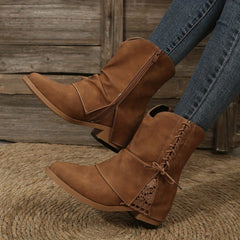 Chunky Heel Lace-Up Ankle Boots Retro Short Boots
