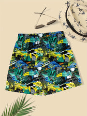 Shark Print Swim Trunks Elastic Waist Beach Shorts for Boys