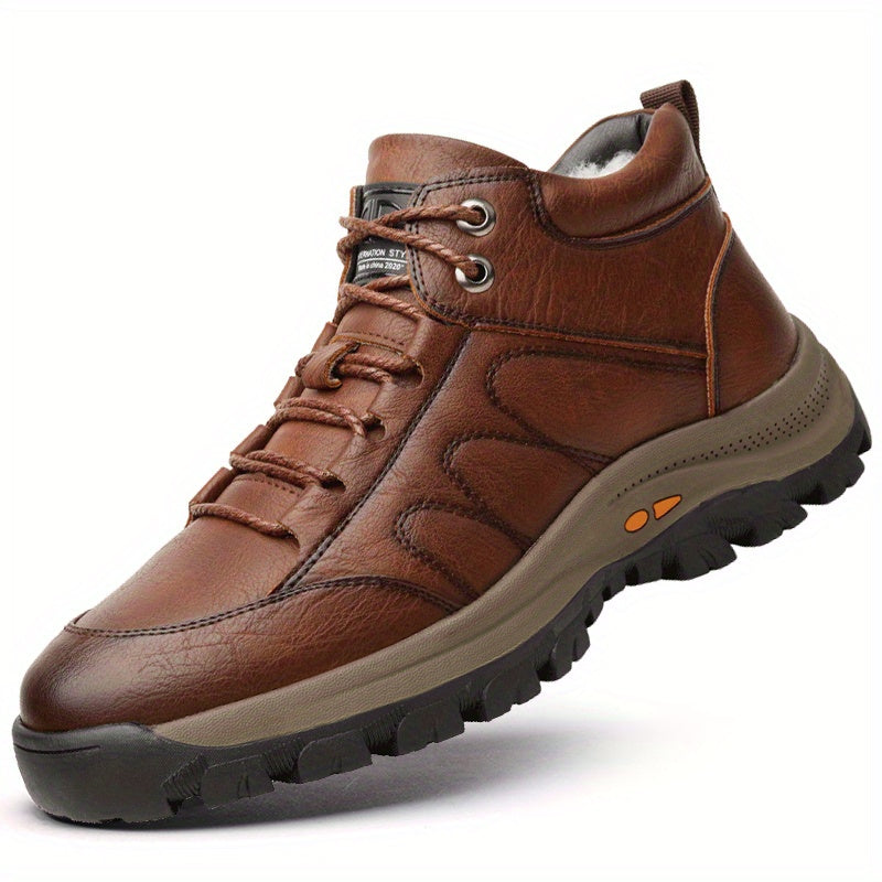 Men's Fuzz-lined Hiking Boots Lace-up Casual Walking Shoes
