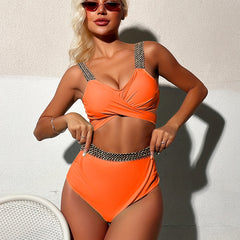Golden Seam High Waist Crochet Bikini Set