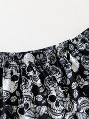 Skull Print Halloween Pajama Set Crew Neck Cami Top & Elastic Waistband Shorts