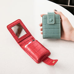 Mini Lipstick Bag with Mirror Crocodile Embossed Cosmetic Case