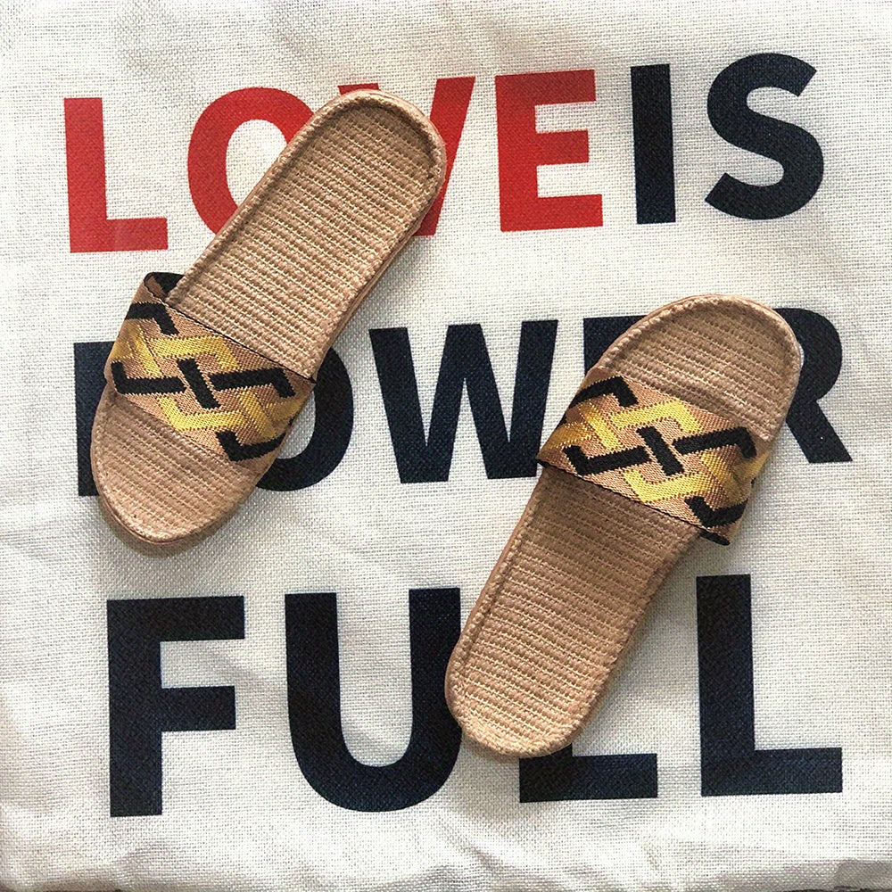 Men's Linen Non Slip Slides Comfortable Quick Drying Slides