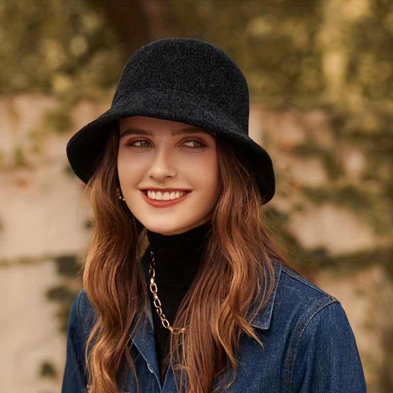 Chenille Bucket Hat Warm Basin Classic Knit Hats