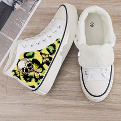 Skull & Butterfly Plush Lined Canvas Sneakers