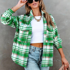 Plaid Button Front Jacket Casual Lapel Long Sleeve Jacket