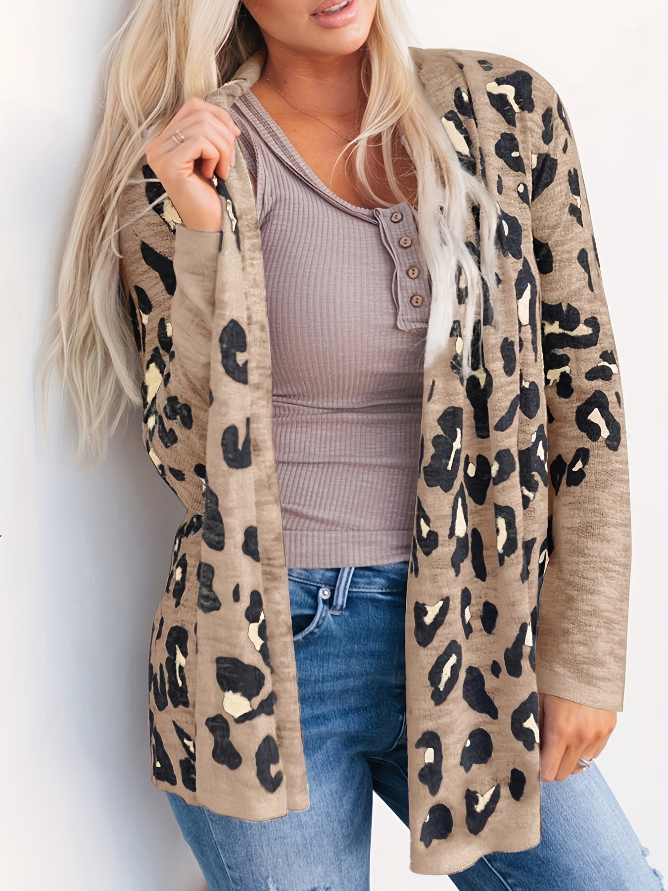 Leopard Print Long Sleeve Cardigan for Women