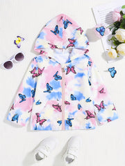 Toddler Girls Tie Dye Butterfly Hooded Jacket Zipper Windproof Coat