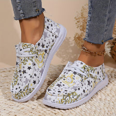 Women's Skate Shoes with Star & Year Letter Pattern, Lightweight Lace-Up Canvas