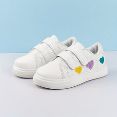 Boys' Heart Embroidered Casual Sneakers, Non Slip Low Top Shoes