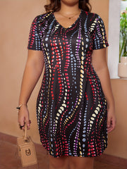 Tie Dye V Neck Short Sleeve Dress