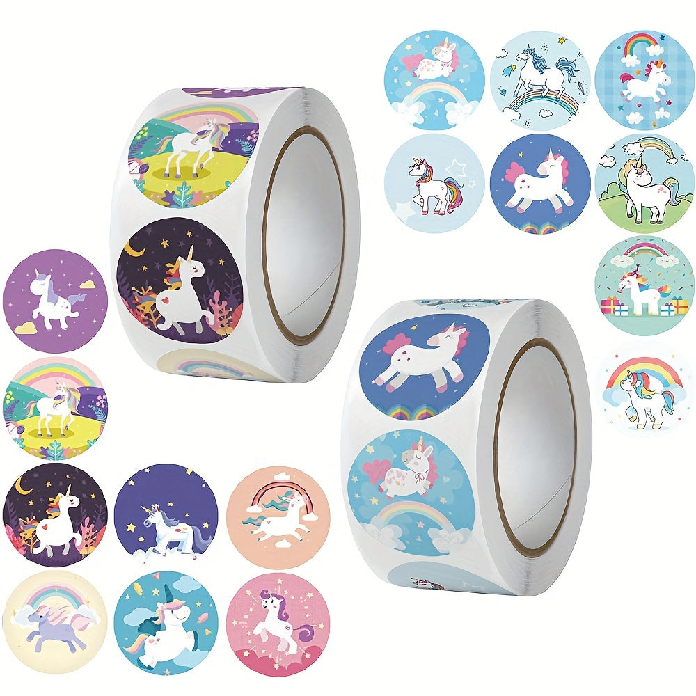 500pcs Rainbow Unicorn Flying Horse Stickers Roll, 2.1in Round Seal Gift Labels