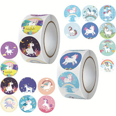 500pcs Rainbow Unicorn Flying Horse Stickers Roll, 2.1in Round Seal Gift Labels