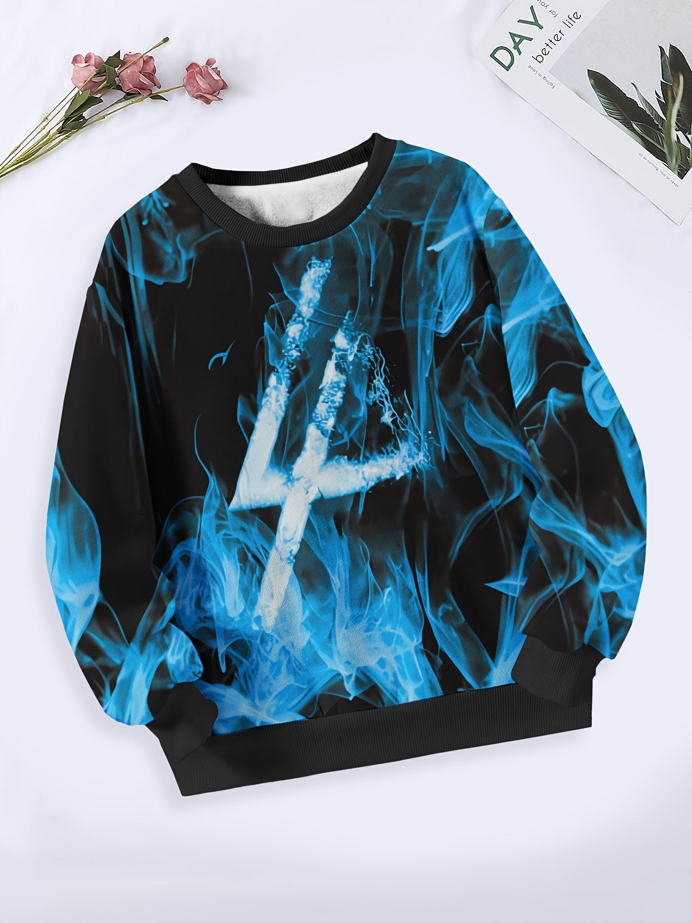 Fire Pattern Long Sleeve Crew Neck Sweatshirt for Boys Girls