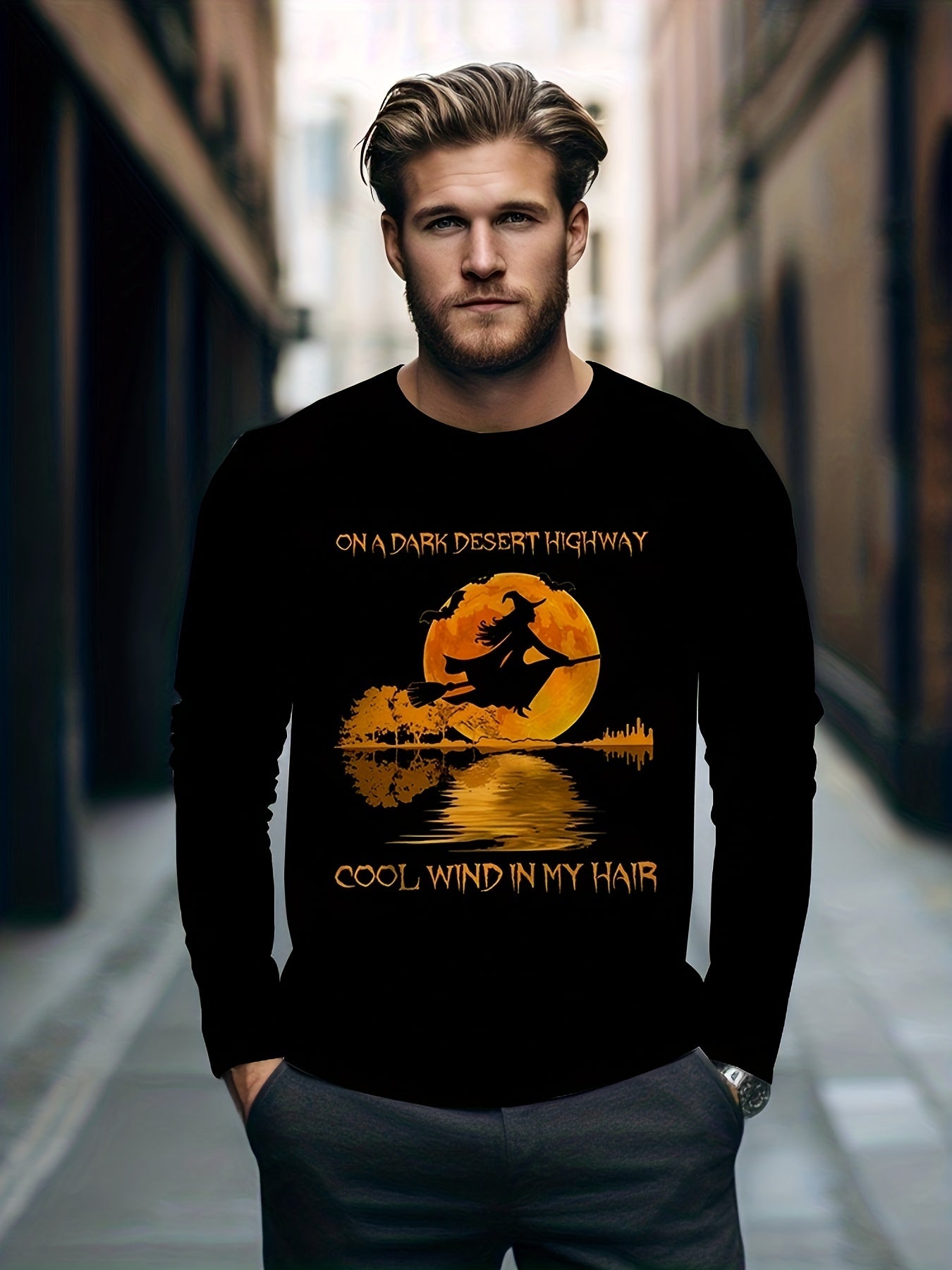 Halloween Witch Pattern Men's Long Sleeve Tee