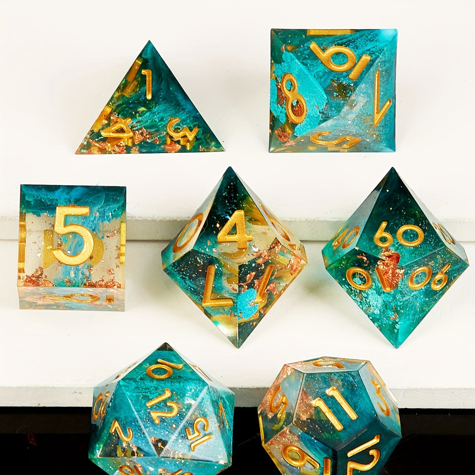7pcs Resin Sharp Edge Polyhedral Dice Set for Board Games