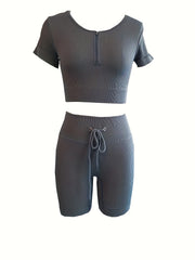 2pcs Yoga Set Crop Top & Running Shorts Suit Women's Activewear
