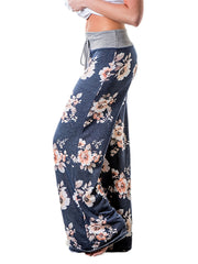Flower Print Loose Pants Casual Lace up High Waist Wide Leg