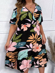 Floral Print Surplice Neck Dress