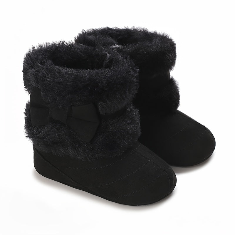 Bowknot Comfortable Baby Girls Fleece Boots for Indoor Walking