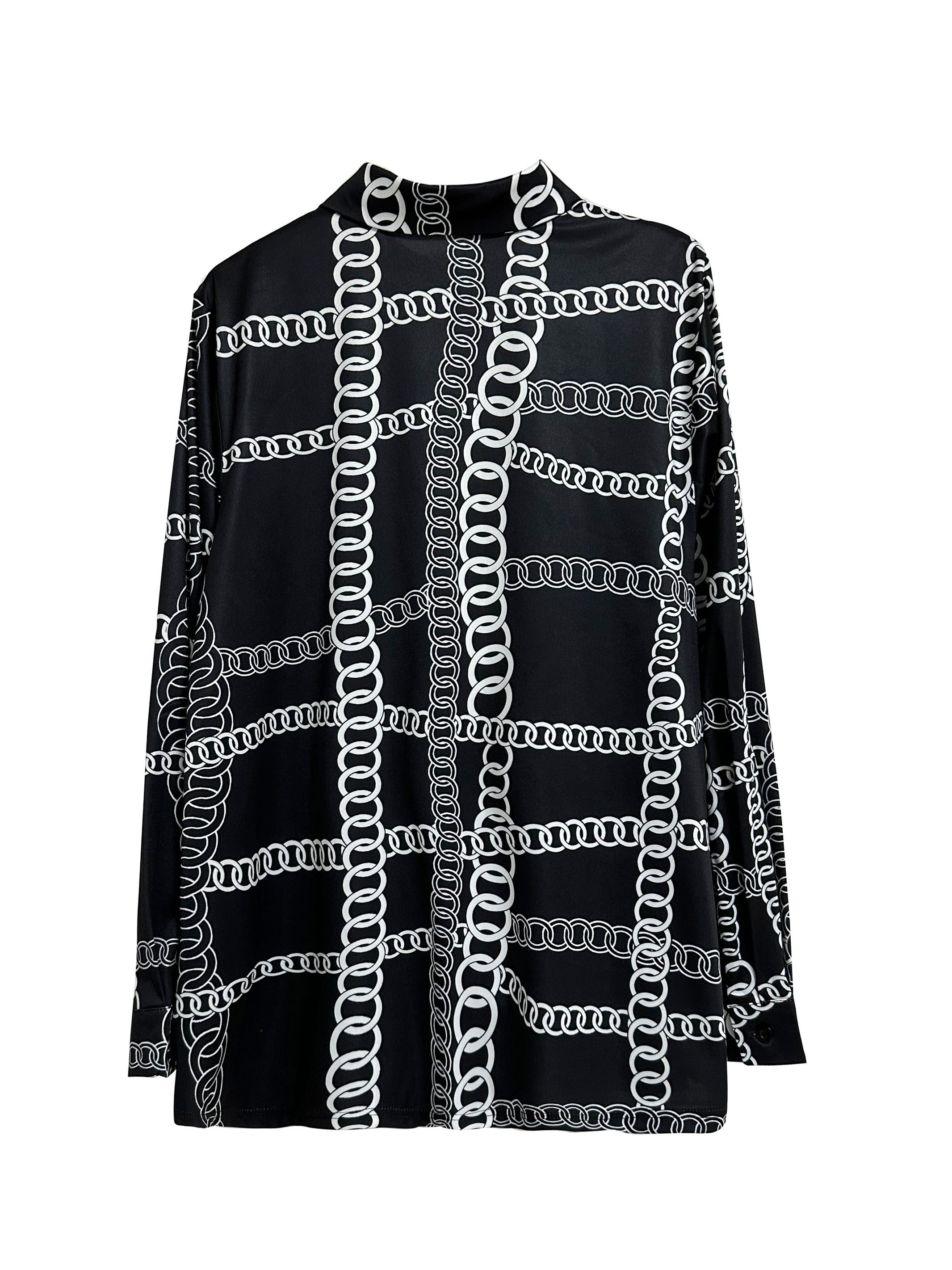 Chain Print Button Up Long Sleeve Blouse