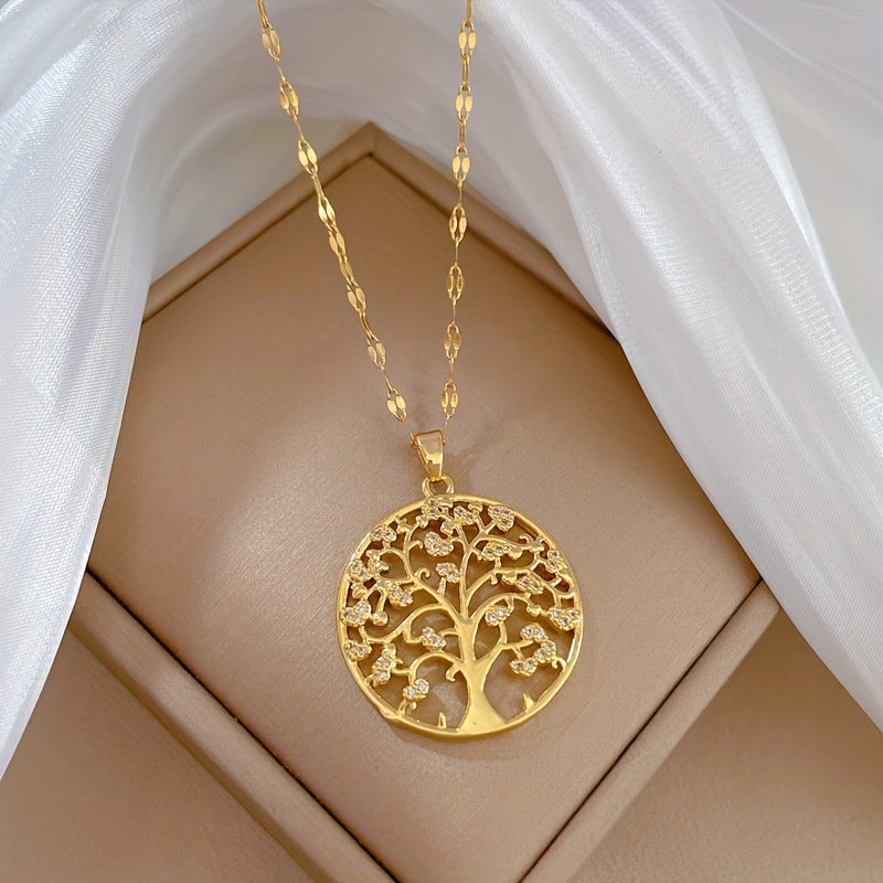 Golden Tree Pendant Necklace Retro Clavicle Chain Non-fading Jewelry