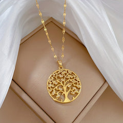 Golden Tree Pendant Necklace Retro Clavicle Chain Non-fading Jewelry