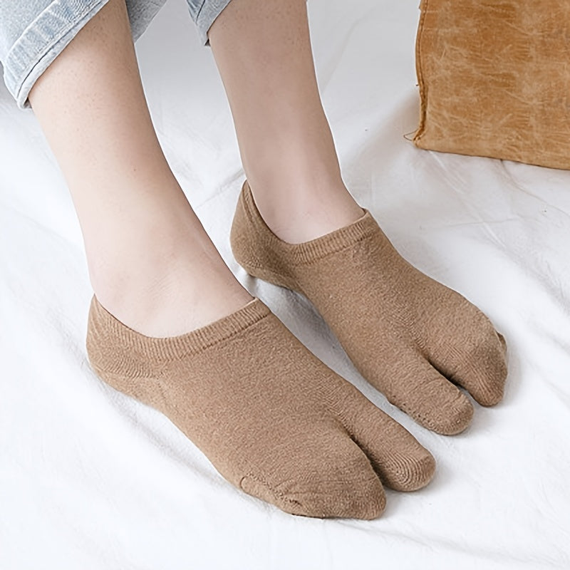 Women's Cotton Toe Separated Two Finger Socks - Anti Skid Low Cut Socks
