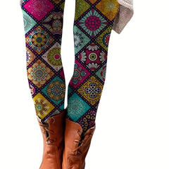 Floral Print Skinny Leggings Boho Elastic Waist Stretchy Leggings