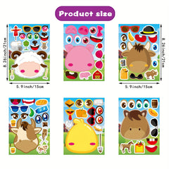 12pcs Farm Animals Make A Face Stickers DIY Craft Fantasy Animals Party Supplies