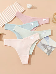 4pcs Soft Ribbed Stretchy Thongs Comfy Intimates Panties Women's Lingerie