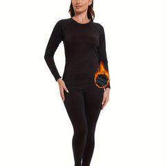 2Pcs Base Layer Set T Shirt & Fleece Pant Thermal Underwear Women's Activewear