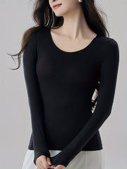 Solid Thermal Underwear Soft & Comfortable Slim Fit Top Women's Lingerie