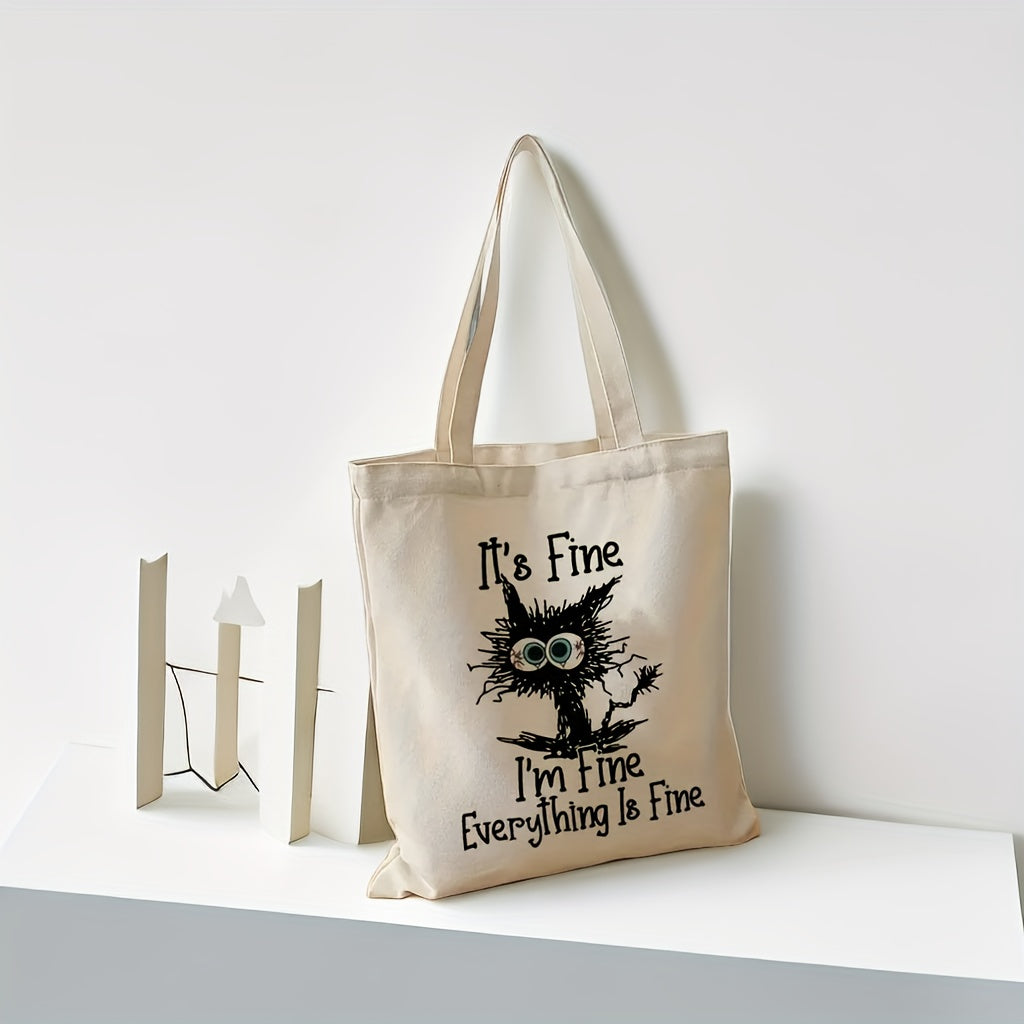 Cat Print Tote Bag Lightweight Canvas Shoulder Bag