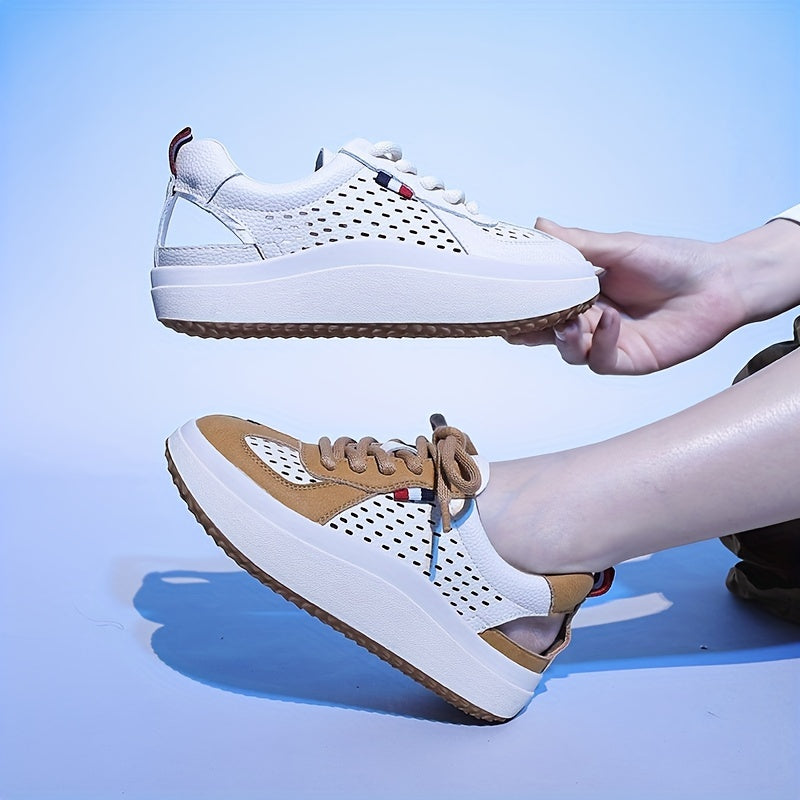 Women's Leather Hollowed Sports Sandals Flat Soles Outdoor Wear