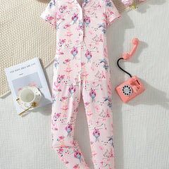 Kid's Rabbit Print Overalls Pajamas Short Sleeve Loungewear