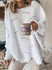 Solid Hollow Out Bat Sleeve Casual Sweater